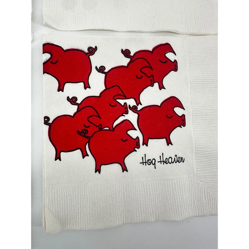 Vintage Mixed Media Lot Hog Heaven Our House Paper Cocktail Napkins Set of 5